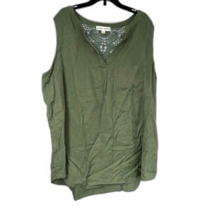 Knox Rose Crochet Knit Detail Boho Sleeveless Tank Top Sage Size XXL